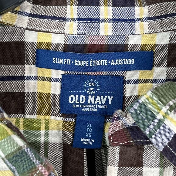 Old Navy Shirt Mens Extra Large Slim Fit Woven Oxford Regular Plaid Button-Front - Picture 6 of 12